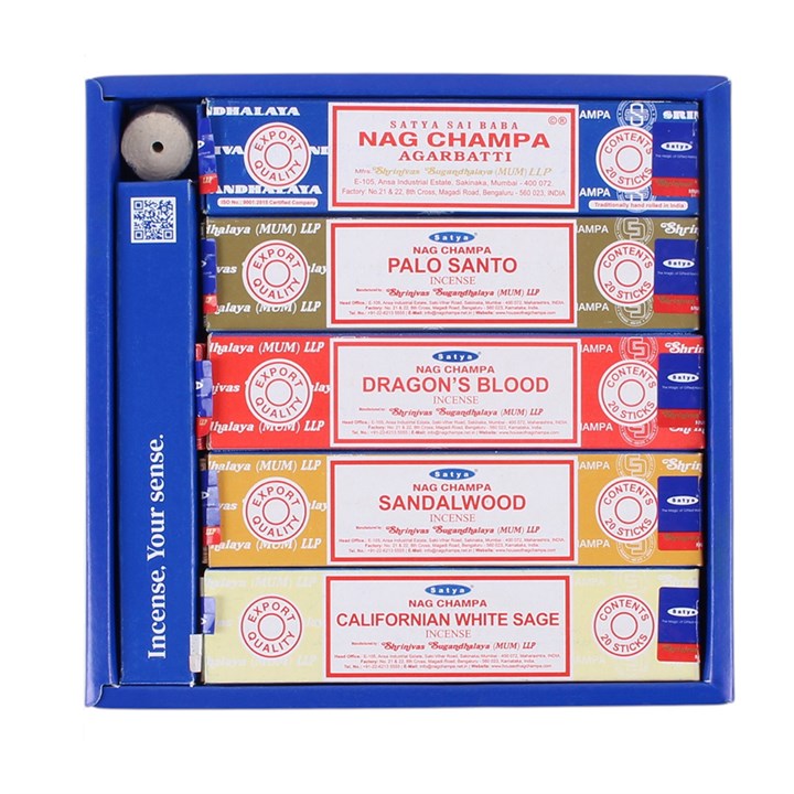 Gift Set of 5 Mini Satya Incense Packs with Holder