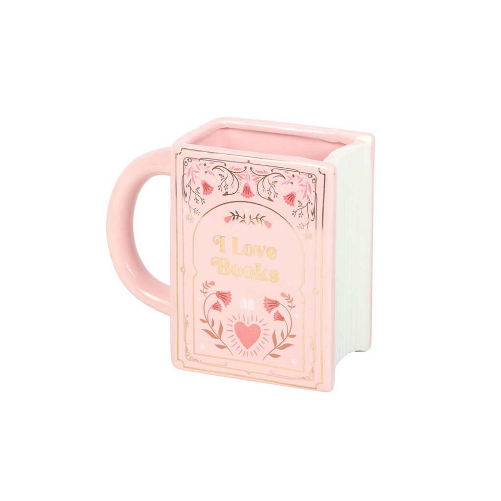 I Love Books Pink Book Shaped Mug